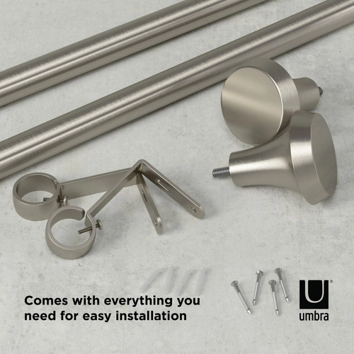 Jednoduchá kovová garnýž Ella Umbra stříbrná, nastavitelná do obýváku a ložnice 183–366 cm