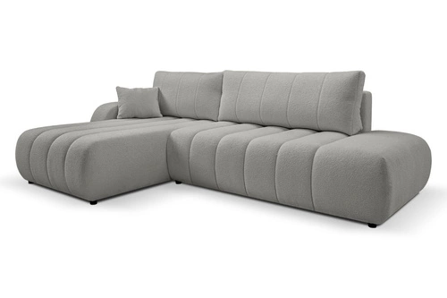 Rohová sedací souprava Hobro levá šedá moderní s rozkladem a úložným prostorem do obýváku