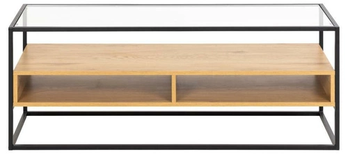 Moderní TV stolek Randolf se sklem a dubem 120 cm stojící do obýváku Actona