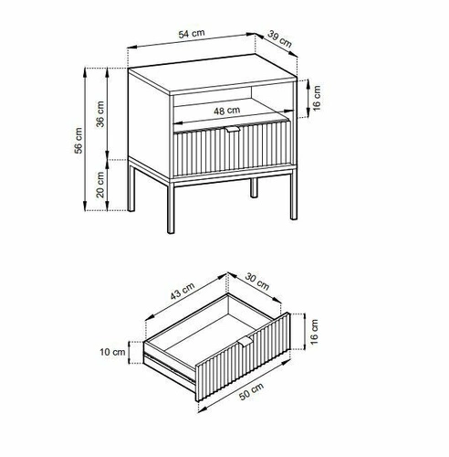 Noční stolek Delicious 54 cm s drážkovaným povrchem v barvě kašmíru s černými nohami Intesi – moderní design do ložnice