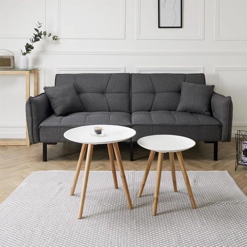 Sada 2 kulatých stolků bílá/přírodní