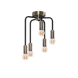 Stropní lustr loftový Saga černý s patinou 5-ramenný do obýváku a jídelny