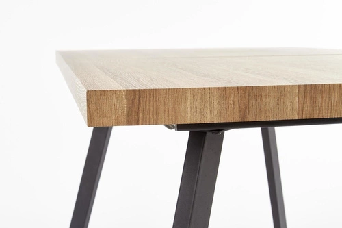 Rozkládací jídelní stůl Liner 140–180 cm loftový, MDF ořech medový, černé nohy Intesi