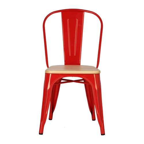 Židle Paris Wood červená, sedák borovice natural