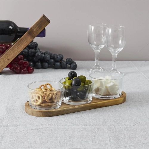 Svačinová souprava akácie/sklo