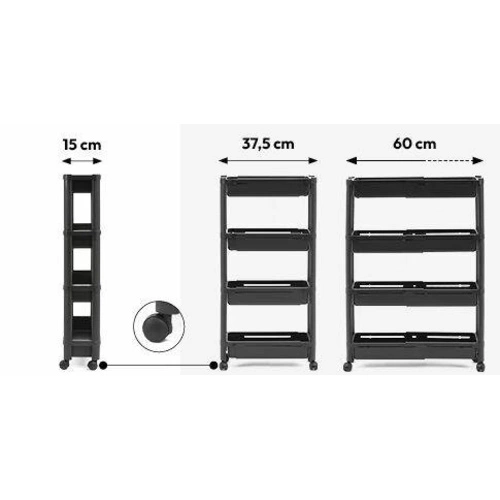 Vozík s funkcí rozšíření 4-úrovňový černý