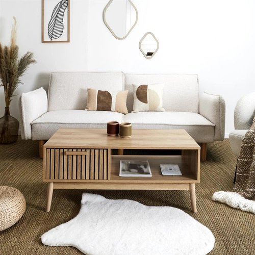 Dřevěný obdélníkový konferenční stolek se zásuvkou ve skandinávském stylu do obýváku Intesi