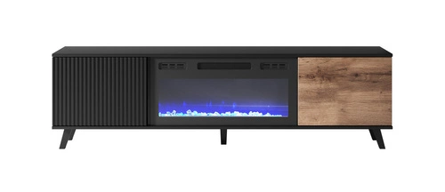 TV stolek 180 cm Adre dub wotan černý s krbem moderní do obýváku Intesi