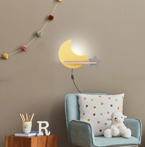 Nástěnná lampa Moon 5W LED 4000K iq kids s kabelem zlatá+šedá