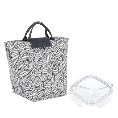 Intesi sada skleněný lunchbox s šedou termo taškou do práce a školy moderní 26 cm