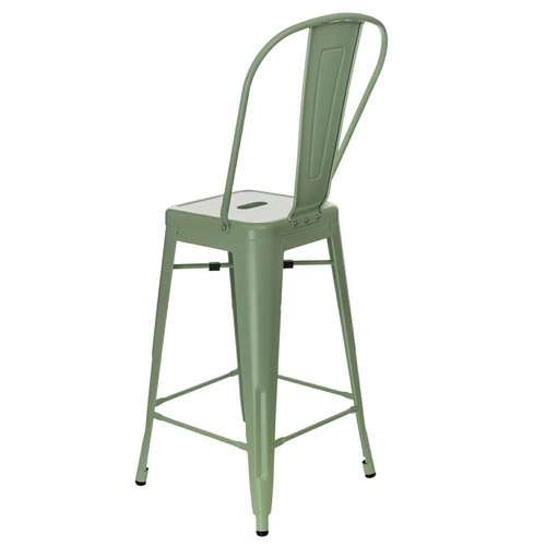 Barová židle Paris Back 66 cm zelená kovová s opěrkou do kuchyně a k ostrůvku industriální D2.DESIGN