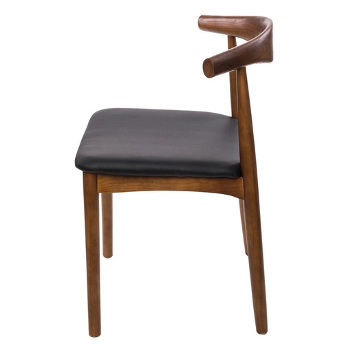 Dřevěná jídelní židle Codo inspirovaná Elbow Chair, čalouněná hnědou ekokůží