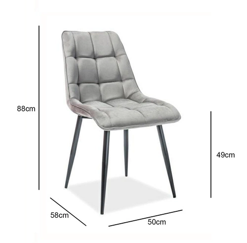 Čalouněná židle Plaid Velvet Intesi šedá sametová do jídelny a obývacího pokoje ve stylu glamour