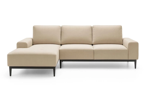 Rohová rozkládací sedačka Revon levá, moderní, sametová, šedo-béžová, do obývacího pokoje Intesi