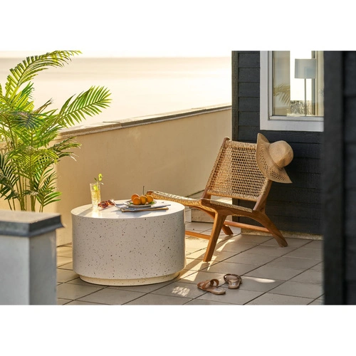 Konferenční stolek Bonn kulatý 70 cm béžový terrazzo moderní do obýváku