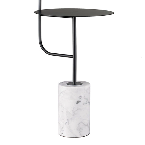 Stojací lampa do obýváku VINCENT černá s mramorovou základnou a stolkem LED 146 cm