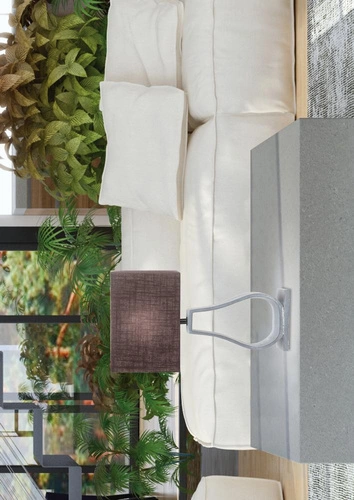 Stolní lampa Femo moderní hnědá s látkovým stínidlem do ložnice a obýváku industriální 39,5 cm