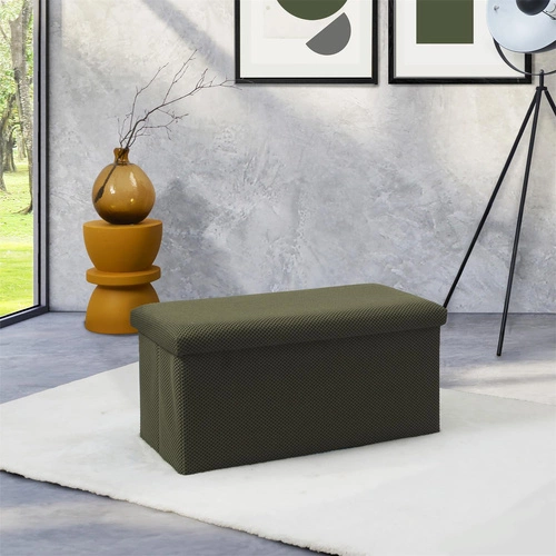Obdélníková skládací taburetka s úložným prostorem do předsíně khaki 76 cm moderní