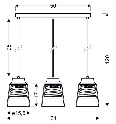 Závěsná lampa Fresno černá 3x60W E27 čiré stínítko