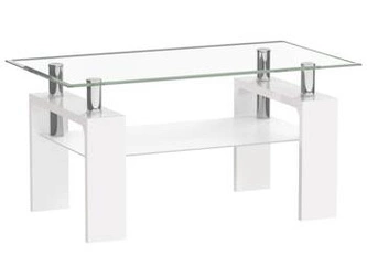 Konferenční stolek Ziba skleněný obdélníkový bílý s policí moderní do obýváku 110x60 cm