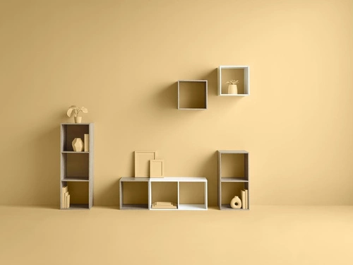 Sada modulárních knihoven Kali moderní přírodní a bílá do obýváku nebo kanceláře