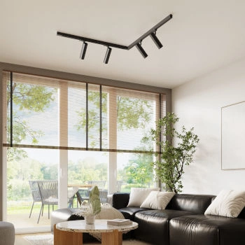 Stropní svítidlo, 4 spoty, 3fázový kolejnicový systém, DIREZIONE černá