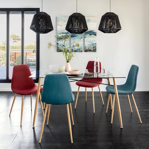 Čalouněná jídelní židle Roka Atmosphera moderní modrá na nohách v dekoru dřeva