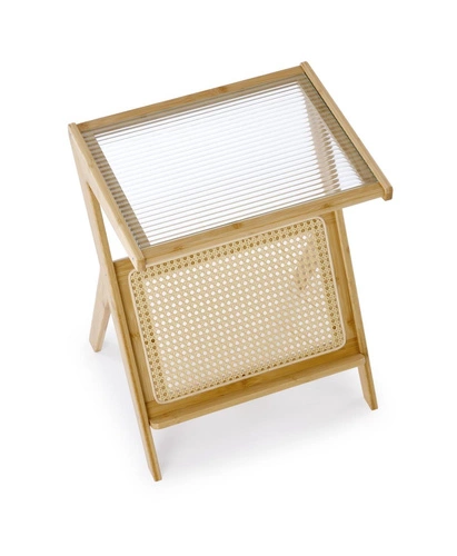 Ratanový konferenční stolek Balli boho s obdélníkovou skleněnou deskou v přírodní barvě do obývacího pokoje Intesi