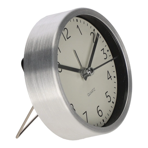 Stříbrný moderní budík Quazi stolní hodiny do ložnice a kanceláře průměr 9 cm Intesi