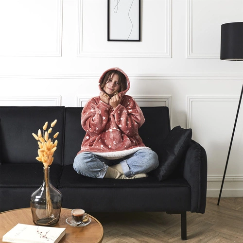 Astro růžová mikina deka s kapucí teplý fleecový na pohovku do obýváku Intesi