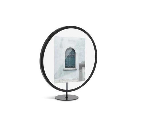 Stojací kulatý černý skleněný fotorámeček 13x18 Infinity Umbra moderní