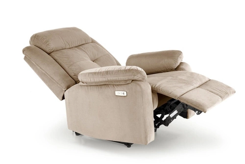 Relaxační křeslo Fearne béžové rozkládací do obýváku s podnožkou a USB portem Intesi