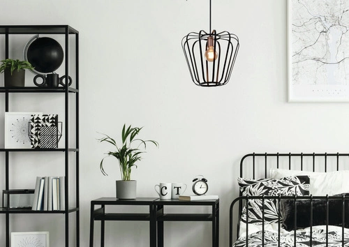 Měděná závěsná lampa Jonas 1x40W E27 stínidlo černé
