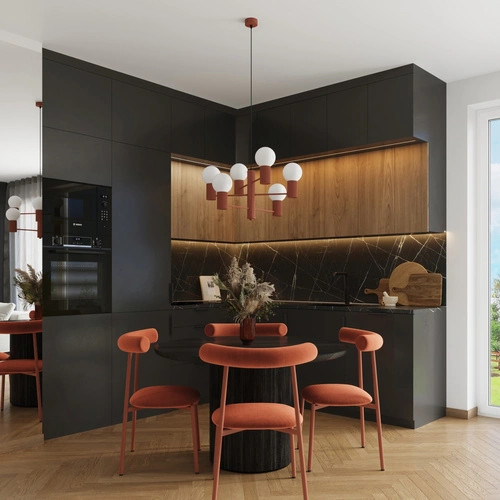 Moderní lustr HALO 6 okrově červený do obýváku a jídelny hliník 64 cm