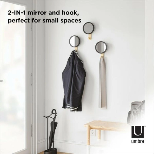 Umbra HUB kulatý nástěnný věšák se zrcadlem glamour do předsíně černý dřevěný