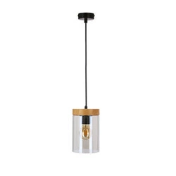 Stropní lampa Wels černá+dřevo 1x40W E27 kouřový difuzor