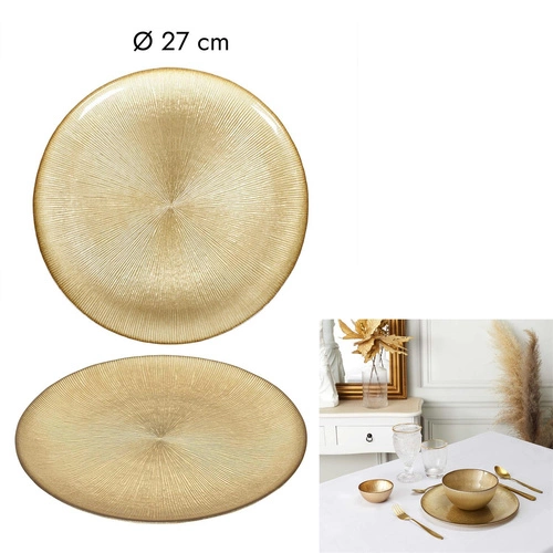 Jídelní talíř Dore 27 cm zlatý skleněný moderní do jídelny a restaurace