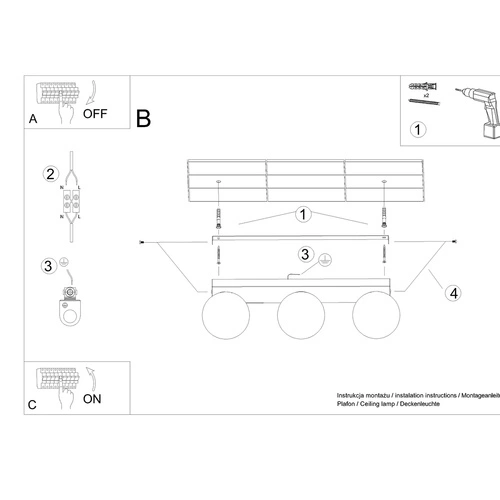 Stropní svítidlo YOLI 3 bílá moderní do obýváku a ložnice kovové 3-bodové