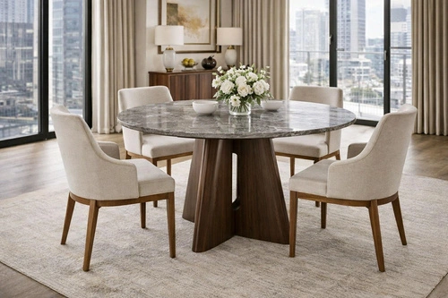 Stůl kulatý Leban 120 cm mramor jídelní moderní ořech