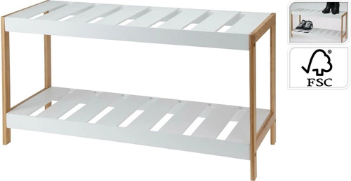 Bílá bambusová botní skříňka Giselda Intesi dvoupatrová skandinávský styl do předsíně