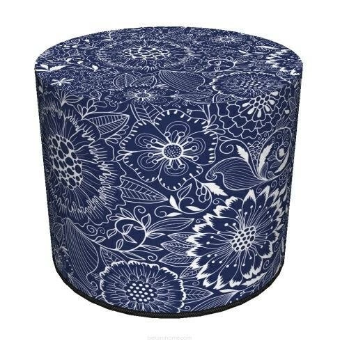 Zahradní kulatý puf Calc Intesi modro-bílý voděodolný na zahradu a balkon 40 cm