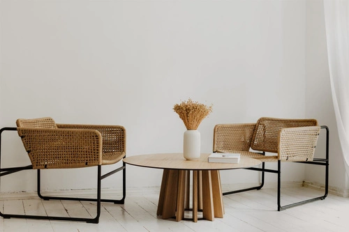 Kulatý dubový konferenční stolek TAVLE skandinávský do obýváku 100 cm NORDIFRA