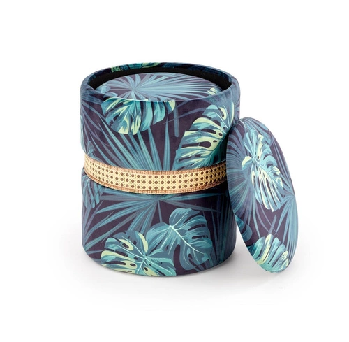 Sada 2 kulatých zelených taburetů Dadra s úložným prostorem do obýváku a předsíně ratan čalouněné