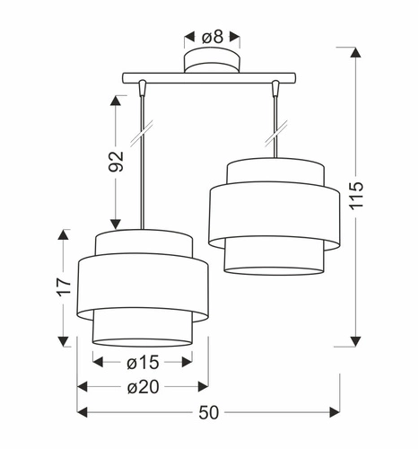 Zajíc chrom závěsná lampa 2x60W E27 stínidlo šedá+stříbrná