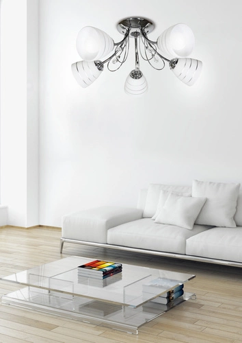 Závěsná lampa Simpli 5*40W E27 chrom s křišťálem + pruhované stínidlo