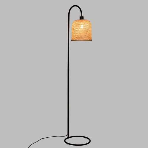 Stojací lampa do obýváku boho Ali Atmosphera, dřevěná podlahová s bambusovým stínidlem 159 cm