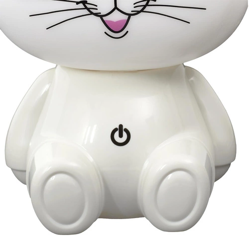 Dětská LED noční lampička kočka Intesi bílá s nastavitelným světlem a USB portem