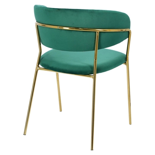 Jídelní židle Margo Intesi zelená čalouněná sametová glamour s područkami na zlatých nohách