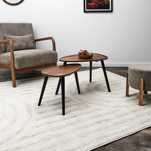 Sada 2 oválných dřevěných konferenčních stolků Noby ve skandinávském stylu do obýváku