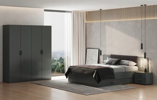 Šedá komoda Della se 4 zásuvkami moderní na nožkách do obýváku a ložnice Intesi